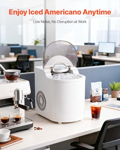 Image of VEVOR Countertop Ice Maker, 7 Cubes Ready in 6 Mins, 26 lbs per Day, Self-Cleaning Portable Machine with Ice Scoop, Ice-Making Machine with 2 Sizes Bullet ICES for Home, Kitchen, Office, Bar & Party