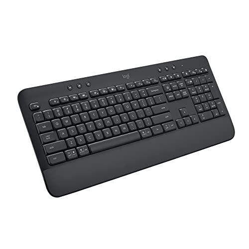 Logitech Signature K650 Comfort Full-Size Wireless Keyboard with Wrist Rest, BLE Bluetooth or Logi Bolt USB Receiver, Deep-Cushioned Keys, Numpad, Compatible with Most OS/PC/Window/Mac – Graphite