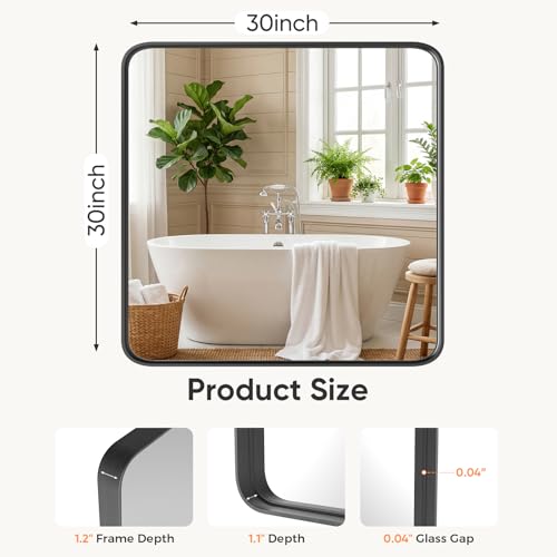 Image of NEWBULIG 30 inchx30 inch Black Wall Mirror, Bathroom Mirrors for Over Sink, Matte Metal Framed Vanity Mirror with Tempered Glass, Entryway, Living Room, Bedroom