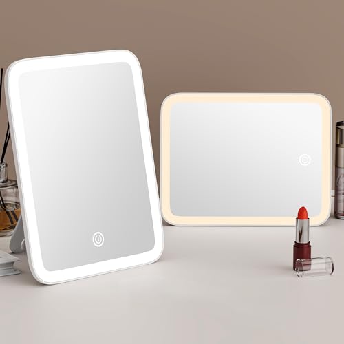 Auxmir Miroir Maquillage Lumineux USB Rechargeable, Miroir sur Pied avec 37 Lumières LED Ecran Tactile de Table, 3 Modes D'élairage, Rotation 180 °, Miroir de Table pour Chambre