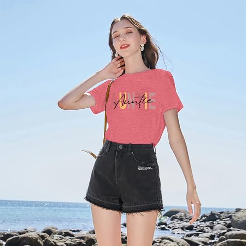 Image of Auntie Women Warm Lovely Love Print Blessing Holiday Summer Ladies Women Casual Short Sleeve T-Shirt.