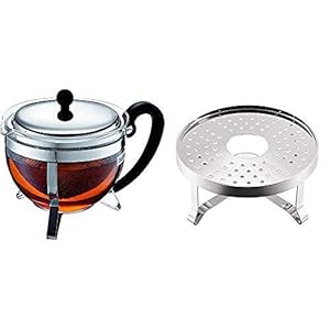 Bodum CHAMBORD Teebereiter (Edelstahlfilter, Edelstahldeckel, 1,0 liters) glänzend & 4559-10 pavina 2-teiliges Gläser…
