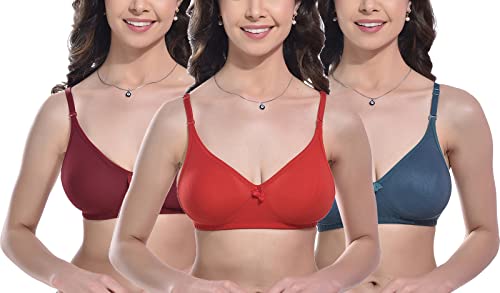 Image of FIMS - Fashion is my style Women Cotton Blend Non-Padded Bra Non-Wired Mould Seamless Cup Solid Bras Cup-B Pack of 1, Multicolor