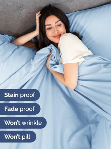 Image of Extra Deep Pocket Queen Size Sheet Set - Breathable & Cooling - Light Blue