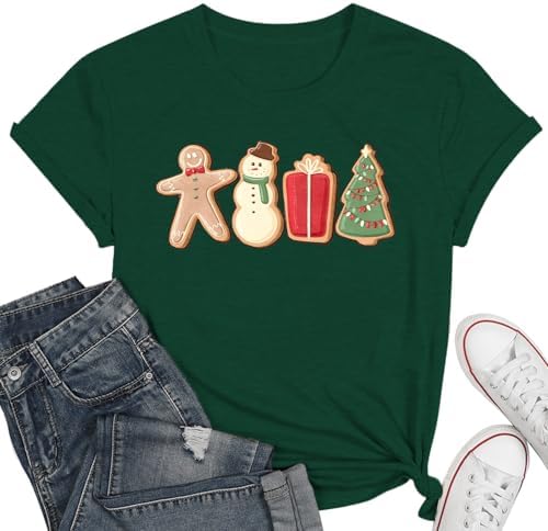 Believe Christmas Shirts for Women Christmas Tree T-Shirt Believe Letter Graphic Tees Tops
