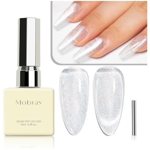 Mobray Gel Nail Polish, Silver Glitter Cat Eye Gel Polish 15ml UV Moonlight Cats Eye Nail Polish Gel with Magnet, Long Lasting Magnetic Cateye Translucent Nail Gel for Women Nart Art Design, EY71 Cover