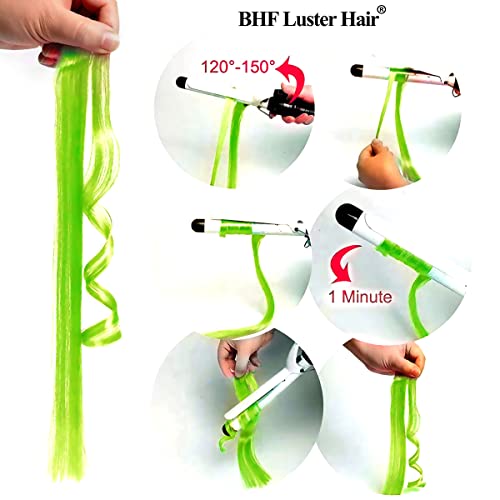 Bhf Neon Yellow Hair Extensions Clip In - Halloween Hair Accessories For Kids Girls Women Lime Bright Vibrant Neon Hair Extensions Fairy Hairpieces Long Straight Color Hair Extensions 22" 10Pc #TOP4
