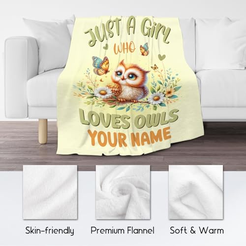 Custom Owl Blanket, Cute Soft Throw Gifts for Women, Cozy Flannel Throw Blankets for Couch Office, Yellow 60"x80"