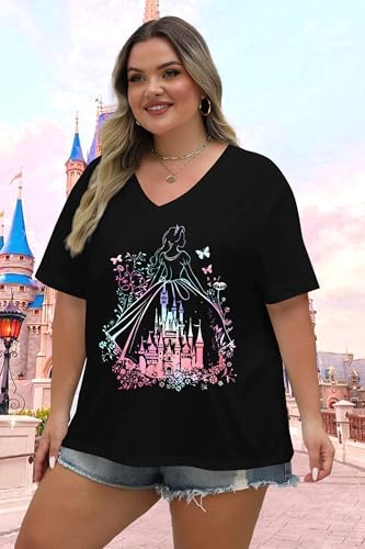 Image of NANYUAYA Plus Size Magic Shirts for Women Castle Kingdom Graphic Magical T Shirt Cute Holiday Princess Tee Vacation Tops