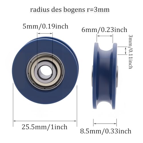 Riemenscheibe NAKUPENDA U-Nut 5×25.5×8.5mm 4 Stück für Seilführung