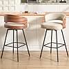 Swivel Bar Stools Set of 2, 26" Counter Height Bentwood Barstool, Upholstered Faux Leather Barstools with Walnut Back, Mid Century Modern Bar Chairs for Kitchen Island, Bar