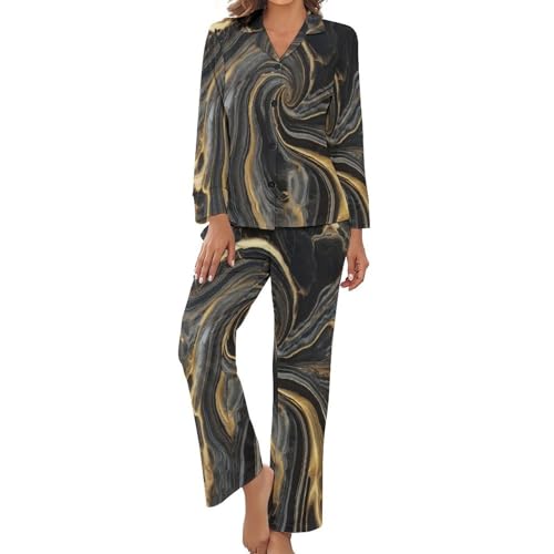 Ensembles de pyjama femme haut de gamme au motif marbre précieux et finitions boutonnées