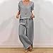 Womens Linen Lounge Set Plus Size Fashion Solid Short Sleeves V-Neck T-Shirts Tops and Wide Leg Sweatpant 2PC Suit Gray Large