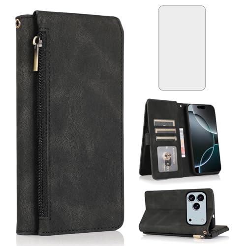 Coque iPhone 17 Pro Max en cuir noir de haute qualité avec rabat