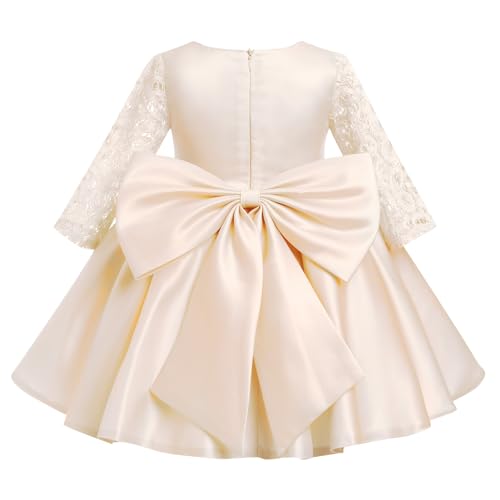 Idopip Flower Girl Bowknot Tutu Dress For Kids Baby First Communion Wedding Party Pageant Formal Dresses Toddler Little Princess Birthday Baptism Satin Lace Gown Champagne cover