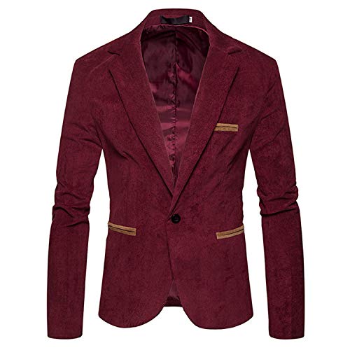 Soluo Mens Casual Corduroy Blazer Slim Fit Fall Retro Sport Coat One Button Winter Suits Jacket Outwear Overcoat (Red Wine,XX-Large)