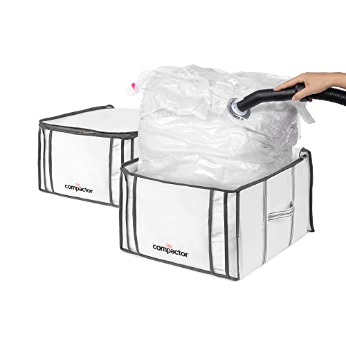 Compactor - Cajas almacenaje al vacío ropa, edredones, nórdicos, almohadas. Pack 3 Talla M. Organizador armario con bolsa al vacío ropa integrada, compresión con aspiradora. Ahorra espacio