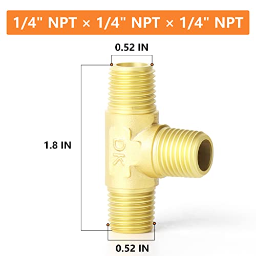 Image of GASHER 5PCS Brass 3 Way, 1 /4 inch x 1 /4 inch x 1 /4 inch NPT Male Tee Pipe Fittings