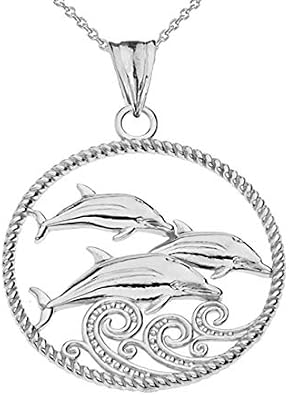 Elegant Sterling Silver Roped Dolphin Trio Charm Pendant Necklace