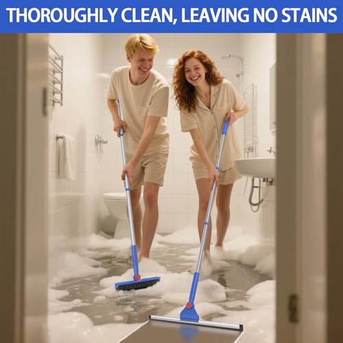 COBETE Floor Scrubber Grout Brush with 16.92IN Large Floor Rubber Squeegee, V-Shaped Scrub Brush and Foam Squeegee Collaborate Cleaning For Tiles, Marble, Glass in Bathrooms, Kitchen,Garages, Pet Hair - Thumbnail 6
