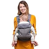 YOU+ME 4-in-1 Lightweight Baby Carriers from Newborn to Toddler 8–32 lbs – Certified Hip Healthy Newborn Baby Carrier with 3D Mesh Panels, Detachable Bib, Adjustable Seat & Head Support (Grey)