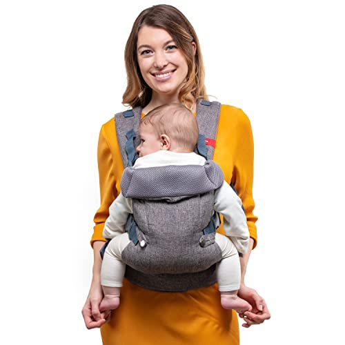 YOU+ME Porte-bébé 4-en-1 - De la naissance à la petite enfance (3,6 à 14,5 kg) Toutes positions | Ergonomique | Ajustable | Respirant avec panneaux en maille 3D | Bavoir amovible 2-en-1 (Gris)
