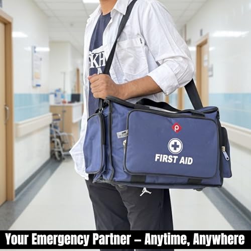 Image of PAHAL 18 inch Multi-Function Doctor First Aid Bag | Waterproof Medical Kit, 8 Pockets, 3 Compartments | Trauma, Vaccination, Emergency Bag for Clinic, Hospital, Home & Industrial Use (Blue)
