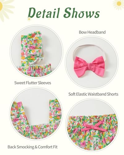 Image of Mioglrie Toddler Baby Girl Summer Clothes Infant Spring Outfits Ruffle Sleeveless Shirt Baby Shorts Headband Clothing Set