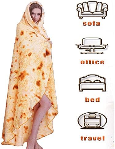YANGDD Tortilla Blanket, Round Giant Funny Flour Burrito Food Blanket, Burritos Tortilla Blanket 2.0 Double Sided Funny Soft Flannel Taco Blanket for Adult/Kids/Baby/pet-180CM
