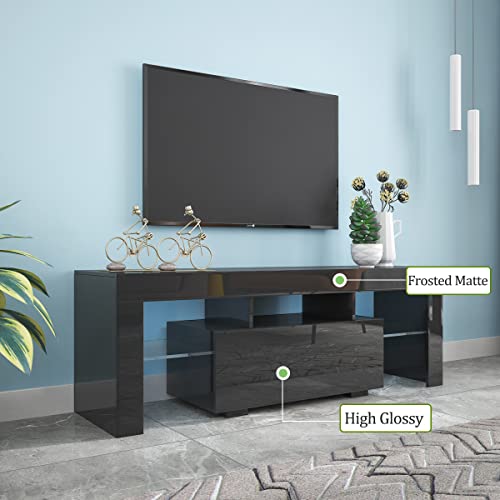 Vinctik 6&Fox Led Tv White Stand For 55/60/65Inch Tv,Modern Entertainment Center With 2 Storage Drawers And Led Light, High Glossy Tv Console,Tv Table Media Furniture (51Inch, Black 1) #TOP2