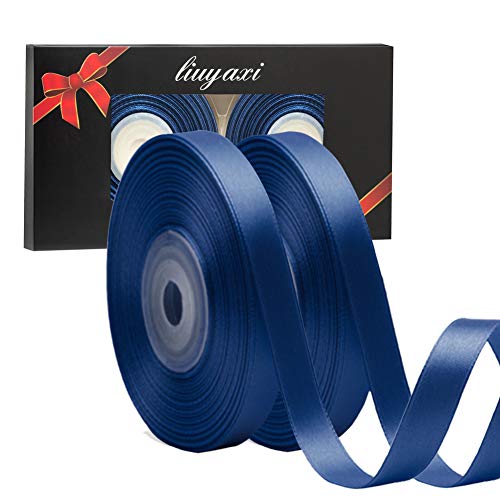 Image of Solid Color Double Faced Navy Blue Satin Ribbon 1 /2 inch X 50 Yards, Ribbons Perfect for Crafts, Wedding Decor, Bow Making, Sewing, Gift Package Wrapping and More