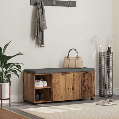 Banc de couloir avec coussin 100x38x46 cm en bois et étagère