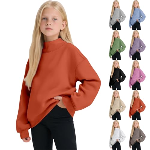 Mock Neck Sweatshirt for Girls Oversized Turtleneck Sweater Long Sleeve Cute Fleece Pullover Tops Fall Trendy Hoodies Clothes