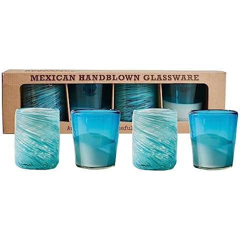 Verve CULTURE Hand Blown Drinking Glasses Set of 4 Aqua Water Glasses | Authentic Mexican Glassware | 13 oz Capacity Cover