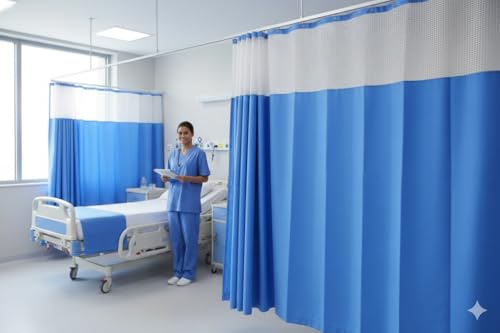 Image of CASA-NEST Hospital Curtains for ICU and Wards PVC Curtains, 4FT X 8 FT, Blue-Hos008, Opaque, Rod Pocket Curtains