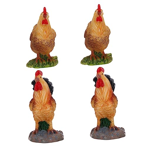 ULTECHNOVO 4stücke Mini-hahn-Figuren Aus Harz Mini-landschaftsornament Hühnerhandwerk Aus Harz...