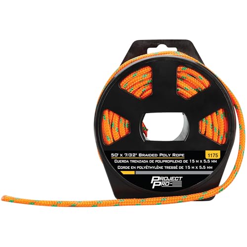Performance Tool 1175 50 ft. x 7/32 in. Braided Polypropylene Rope, Reel Included, Orange