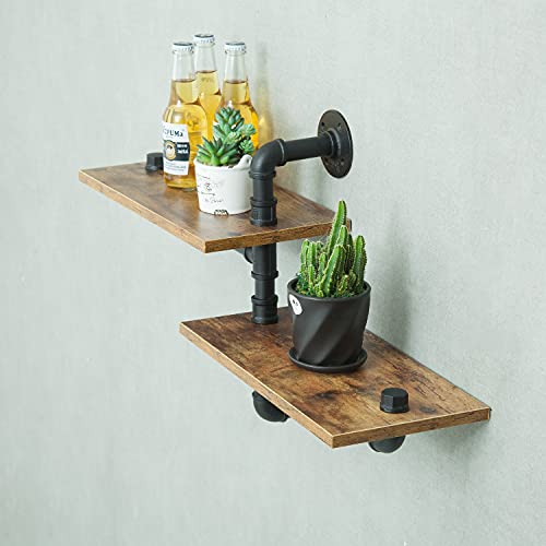 Maikailun 2 Tier Industrial Shelves, Industrial Pipe Shelving, Pipe Corner Shelves With Wood Planks, Floating Shelves Wall Mounted, Retro Rustic Industrial Shelf For Bar Kitchen Living Room #TOP5