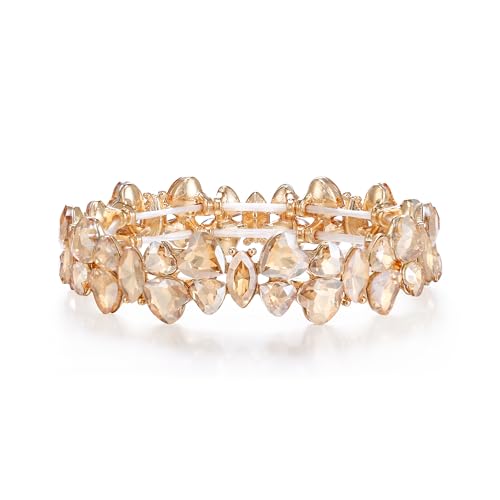 Crysdue Marquise Rhinestone Wedding Elastic Stretch Bracelet for Brides Bridesmaid, Austrian Crystal Art Deco Jewelry for Party Prom