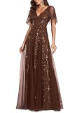 Ever-Pretty Women's Sequin V-Neck Formal Mother of the Bride Dresses Brown