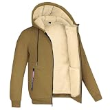 Picture of Kolongvangie Fleece Sweatshirt Full Zip Up Brushed Sherpa Lined Warm Shirt Jacket Midweight Sports Work Hoodies for Men