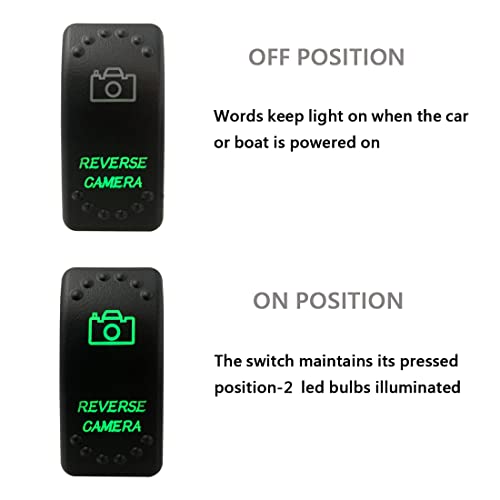 Image of Green Backlit Rocker Switch 5 Pin ON-Off Laser Etched Button Switch with Wires for Car Marine Boat UTV 20A /12V 10A /24V (Reverse Camera)