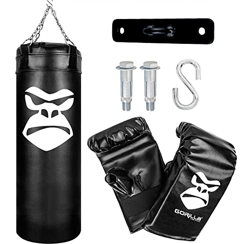 Kit Boxe Saco de Pancada 100 cm + Luva Bate Saco Muay thai + Suporte de Teto em Aço Zincado Gorilla