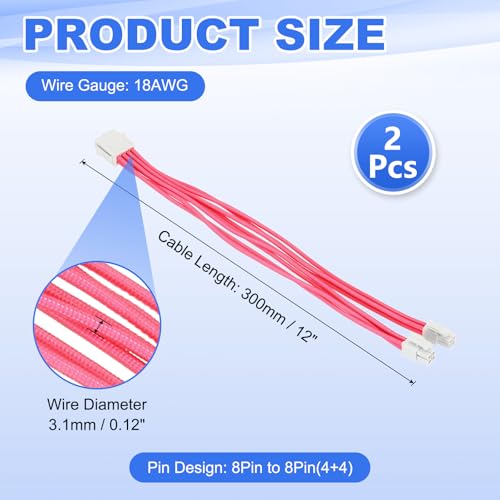 Cable CPU 8 pin PATIKIL blanco rosa ideal para personalizar el cableado de torres PC Gaming 2