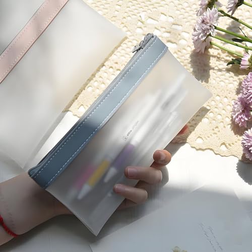 Image of Small Pencil Pouch Makeup Transparent Cortical Pen Bag Women Office Stationery Comestic Bag