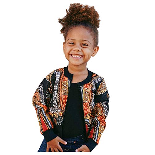 VEKDONE Toddler Baby Girls Dashiki Long Sleeve Fashion African Print Dashiki Short Casual Jacket(Black,4-5 Years)