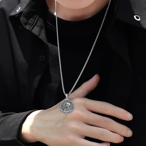 PELOVNY S925 Sterling Silver Amulet Necklace St Michael/Saint Christopher/Compass/Wolf Necklace Protection Pendant Jewelry Christmas Halloween Birthday Gifts for Men Women2