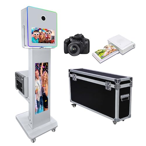Image of Portable DSLR Photo Booth Machine with 15.6 inch Touch Screen, Photo Booth with 29 inch LCD Display, Ring Light, Software, Mini PC,Flight Case for Event Rental Wedding Party (Photo Booth+Camera+Printer)