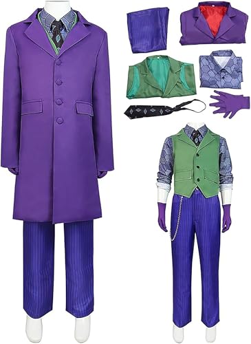 SINSEN Knight Costume for Kids7 PCS Knight Costume Halloween Outfit Boys Girls Clown Cosplay Suit Coat Pant Shirt Vest Gloves Tie Fancy Dress for Toddler Party Festival Masquerade (140cm/8-9 Years)