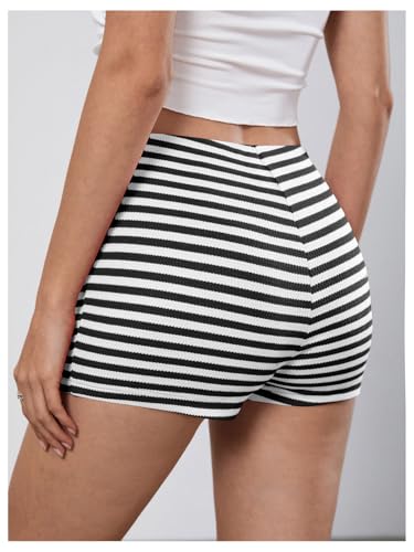 Image of MakeMeChic Women's Summer Crochet Shorts Striped Knit Pajama Micro Mini Shorts Lounge Bottoms